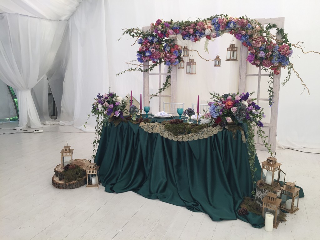 Декор свадьбы в сиренево-бирюзовой гамме